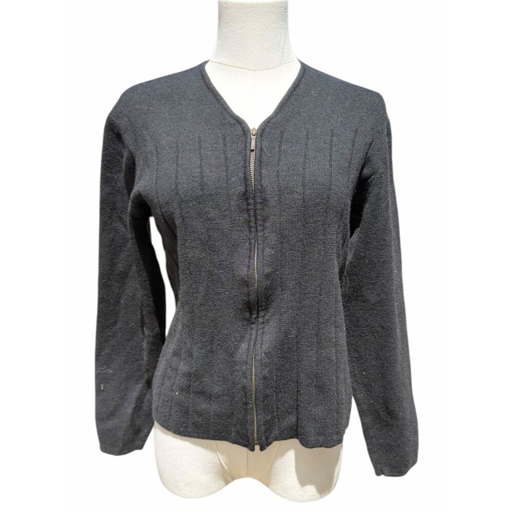 Vintage Preview Collection Merino Wool Cardigan Women’s L Black Zip Minimalist